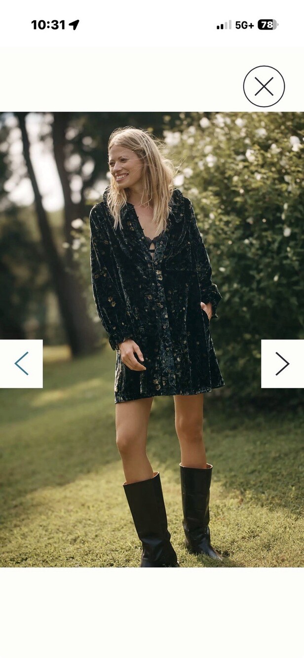 Pilcro Keira Velvet Floral Long Sleeve Mini Dress L Green/Black Pockets Button